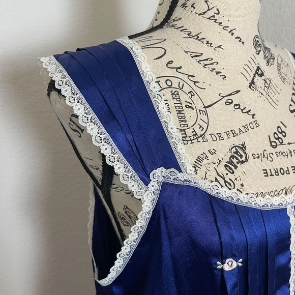 Barbizon Nightgown Maxi Lace Trim Sleepwear Lingerie Loungewear Blue Medium - Picture 6 of 12